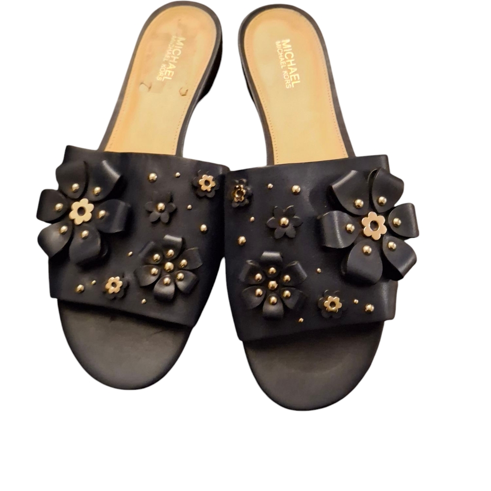 Michael Kors Dark Blue Floral Slide Sandals